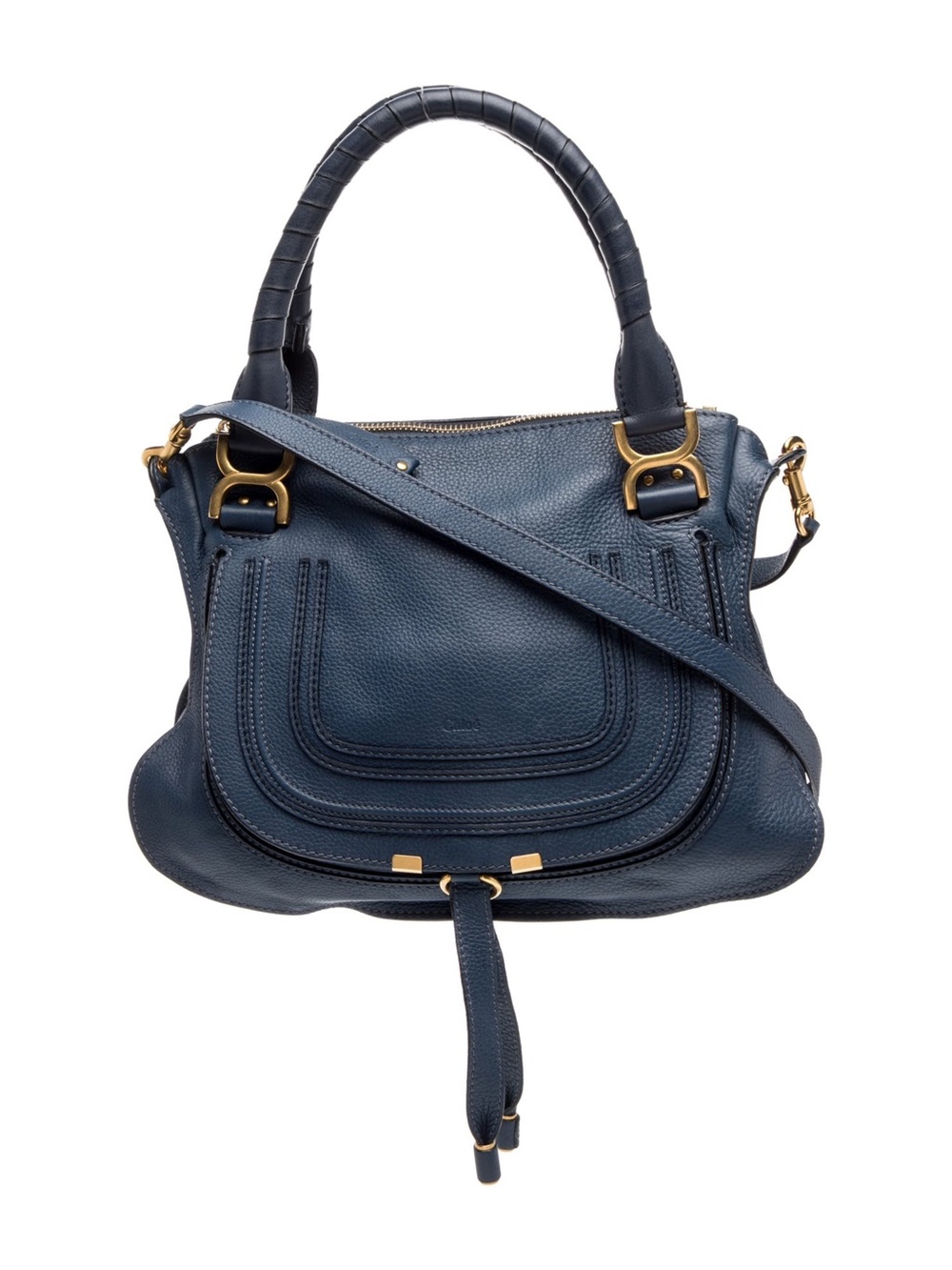 CHLOE Blue Leather Large Marcie Satchel Bag